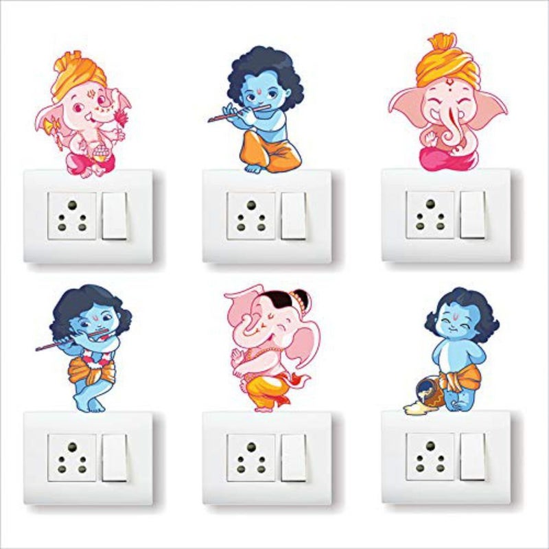 Eja Art Royal Peacock Ganesh and Friends Switch Board Sticker - Image 2