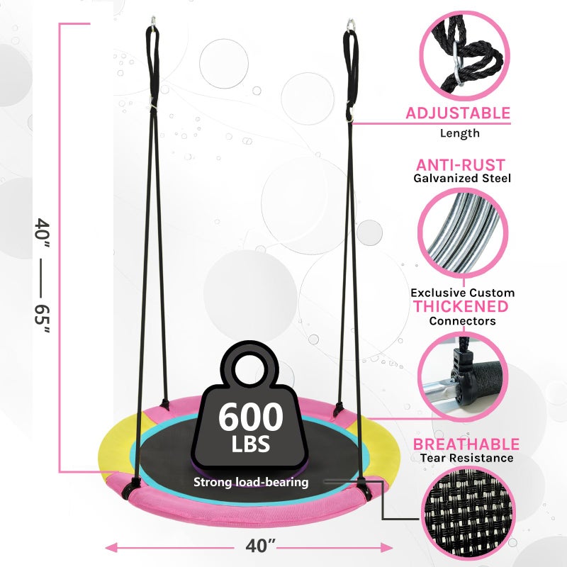 HOTJUMP 40 Inch Saucer Tree Swing for Kids Outdoor, Textilene Fabric Tear & UV Resistant Waterproof, Round Disc Circle Swing Set for Backyard Garden, Pink - Image 3