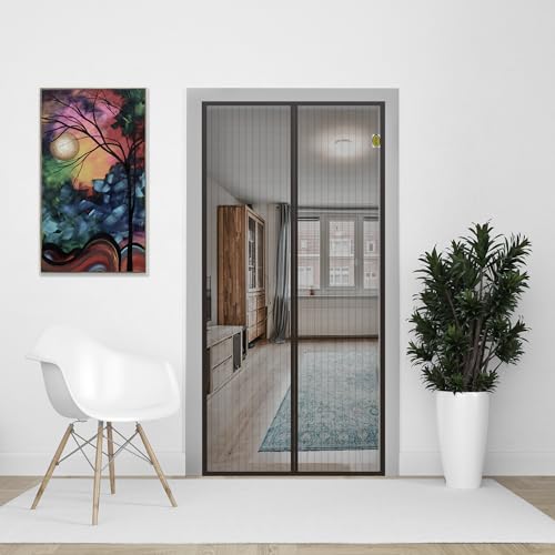 Kolar Mosquito Net for Door | Fiberglass Magnetic Curtain Auto Closing Insect Screen for All Door Types with Self Adhesive Hook Tape (200x100 Cms, Black) - Image 1