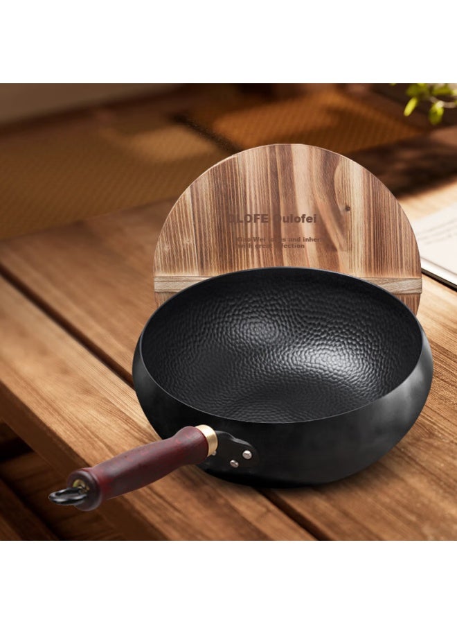 Olofe Zhangqiu Hand-forged Small Iron Wok, Large Belly, Non-coated Stir-fry Pan, Round Belly Small Hammer Iron Pot, Black Beauty Large Belly Black Iron Pot, 24cm - Image 3