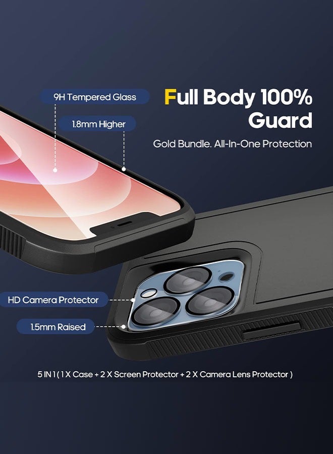 Motim 5 in 1 Phone Case +2 Lens Film +2 Screen Film Compatible for iPhone 14 High-Grade Drop Protection Hard Back Cover Shockproof Slim Case - Image 3