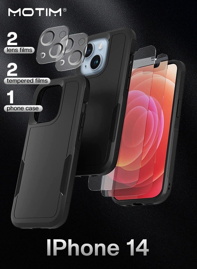 Motim 5 in 1 Phone Case +2 Lens Film +2 Screen Film Compatible for iPhone 14 High-Grade Drop Protection Hard Back Cover Shockproof Slim Case - Image 1