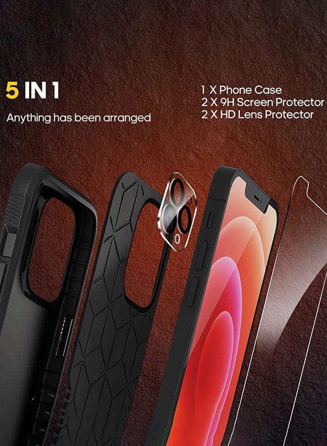 Motim 5 in 1 Phone Case +2 Lens Film +2 Screen Film Compatible for iPhone 14 High-Grade Drop Protection Hard Back Cover Shockproof Slim Case - Image 4