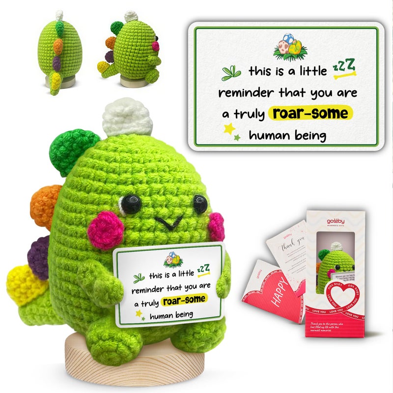 Gossby Handmade Positive Dinosaur Crochet - Inspirational Gift for Women - You're a Truly Roar-Some Human Being - Christmas, Birthday, Emotional Positive Energy Gift Coworker, Sister, Friend, Teacher - Image 1