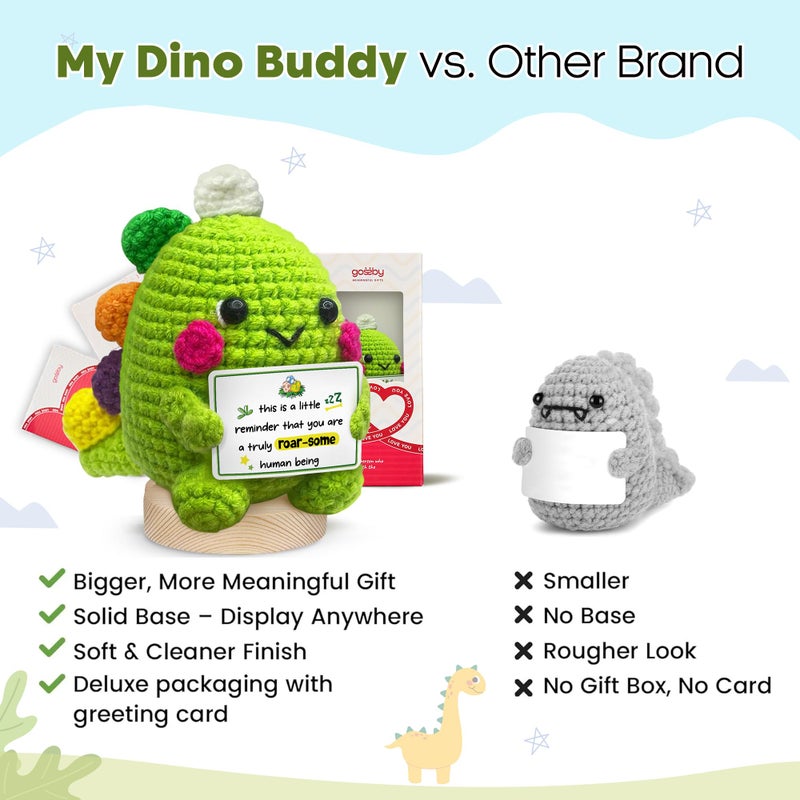 Gossby Handmade Positive Dinosaur Crochet - Inspirational Gift for Women - You're a Truly Roar-Some Human Being - Christmas, Birthday, Emotional Positive Energy Gift Coworker, Sister, Friend, Teacher - Image 2