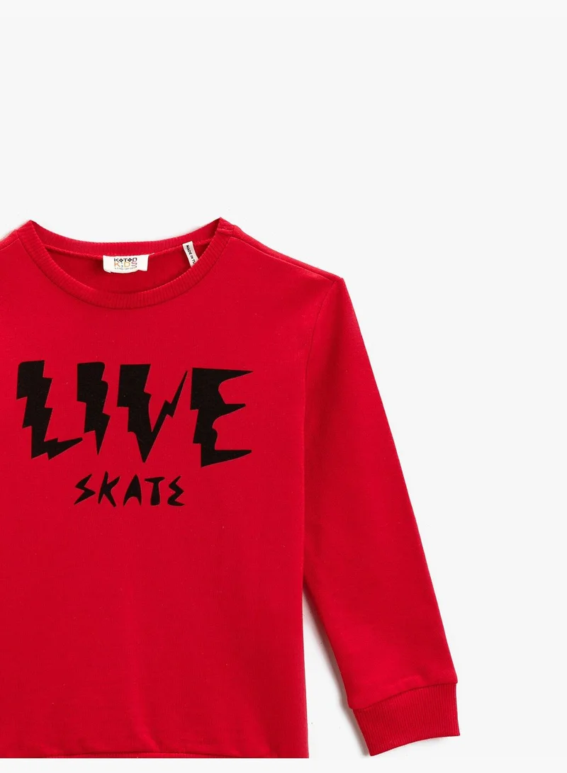 KOTON Cotton Crew Neck Printed Sweatshirts