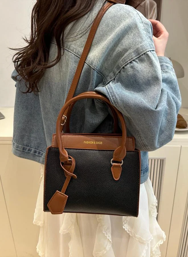 Take Two Black Shoulder Bag with Contrast Dual Handle