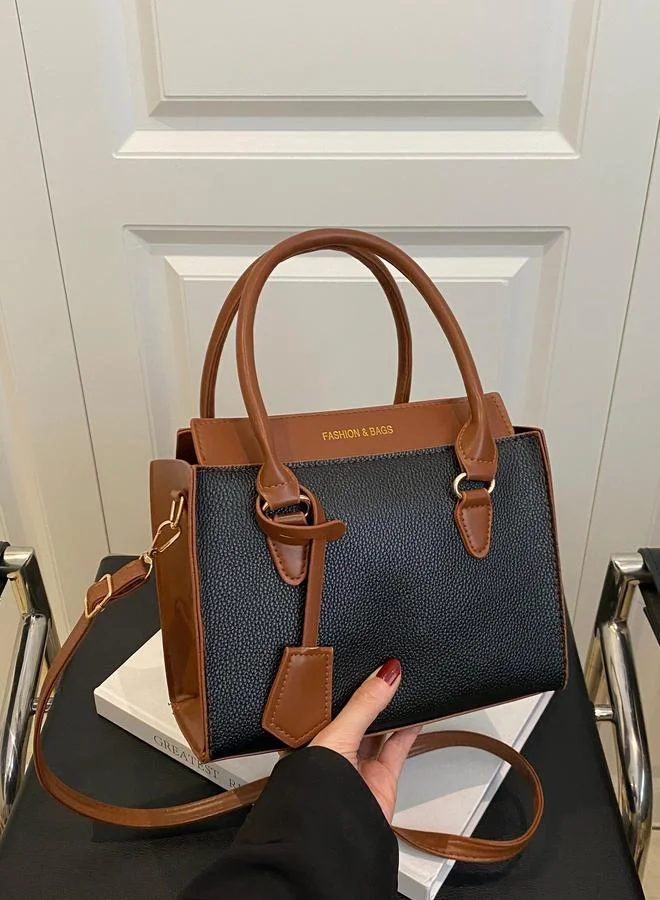 Take Two Black Shoulder Bag with Contrast Dual Handle
