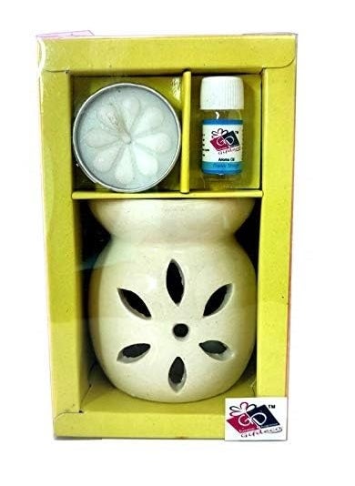 The Decor Affair Aromatic Haven Lavender Blossom Gift Set OffWhite Ceramic Tea Light Holder Enchanting Aroma Diffuser Captivating Aromatherapy Oil Burner and Elegant Wax Warmer 