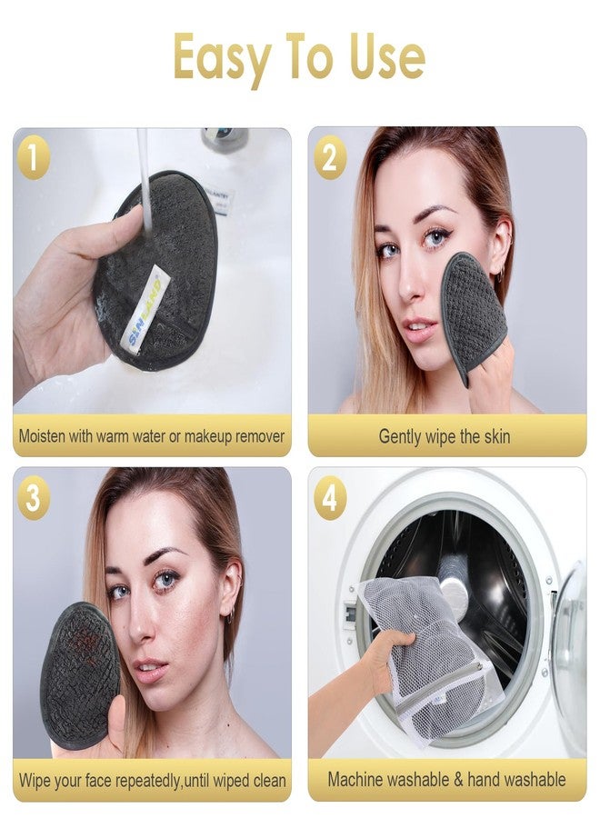 SINLAND Reusable Makeup Remover Pads For Face,Eye,Lips Microfiber Gentle Facial Cleansing Cloths for All Skin Types Friendly for Makeup Remover With Laundry Bag 5.1inchx3.93inch Gray Pack of 6 - Image 3