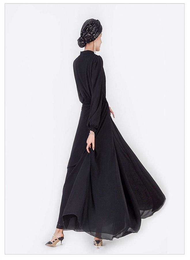 Loquat Double-layer High-Density Chiffon Dress Black  - Image 3