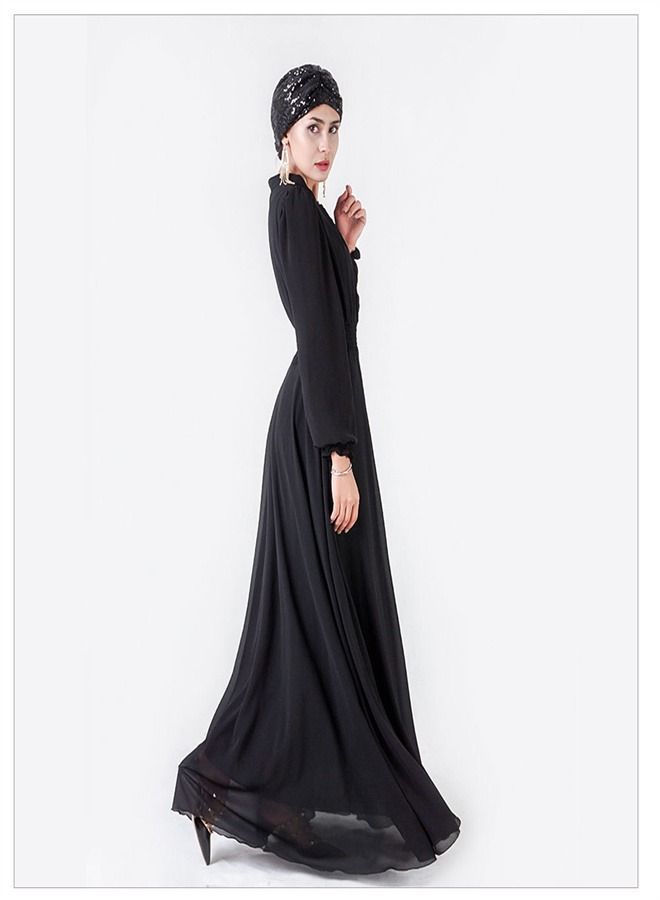 Loquat Double-layer High-Density Chiffon Dress Black  - Image 2