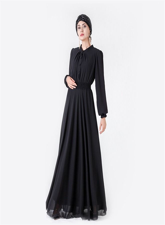 Loquat Double-layer High-Density Chiffon Dress Black  - Image 1