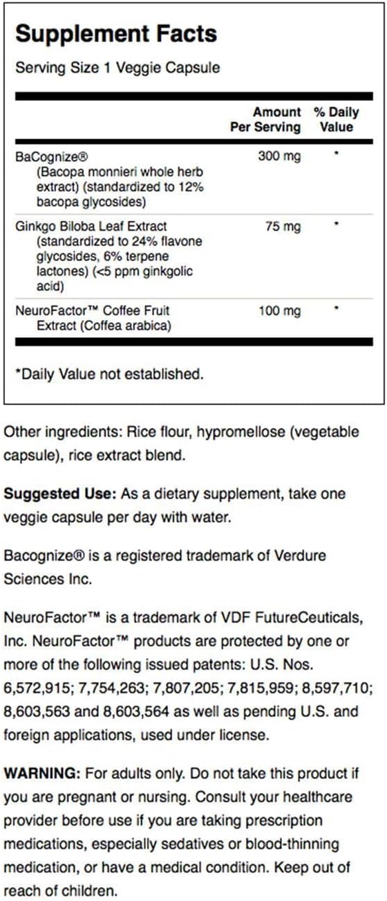 Swanson Pure Brainpower Brain Health Cognitive Memory Focus Support BrainDerived Neurotrophic Factor BDNF Herbal Supplement Ginkgo Biloba Bacopa Monnieri 60 Veggie Capsules Veg Caps Vegan - Image 2