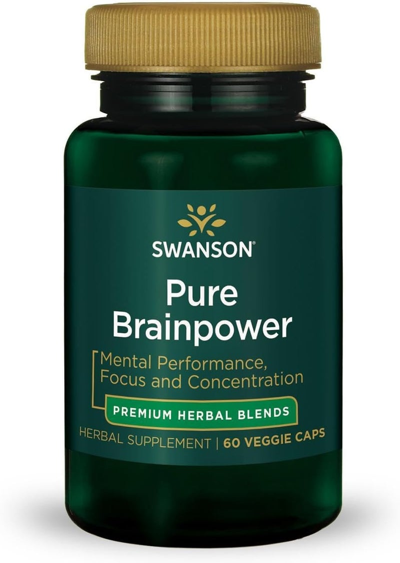 Swanson Pure Brainpower Brain Health Cognitive Memory Focus Support BrainDerived Neurotrophic Factor BDNF Herbal Supplement Ginkgo Biloba Bacopa Monnieri 60 Veggie Capsules Veg Caps Vegan - Image 1