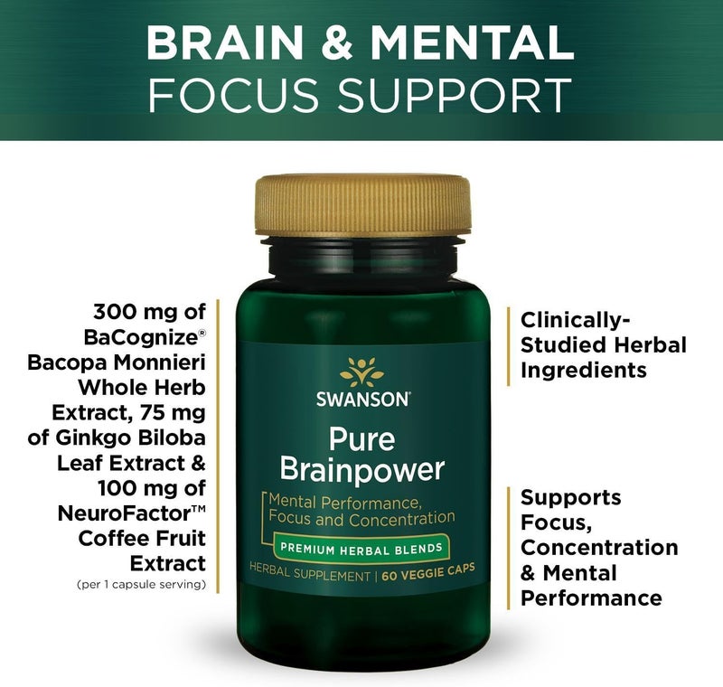 Swanson Pure Brainpower Brain Health Cognitive Memory Focus Support BrainDerived Neurotrophic Factor BDNF Herbal Supplement Ginkgo Biloba Bacopa Monnieri 60 Veggie Capsules Veg Caps Vegan - Image 5