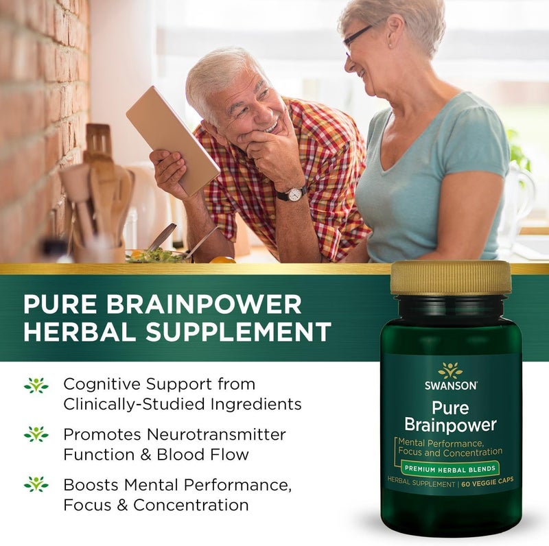 Swanson Pure Brainpower Brain Health Cognitive Memory Focus Support BrainDerived Neurotrophic Factor BDNF Herbal Supplement Ginkgo Biloba Bacopa Monnieri 60 Veggie Capsules Veg Caps Vegan - Image 4