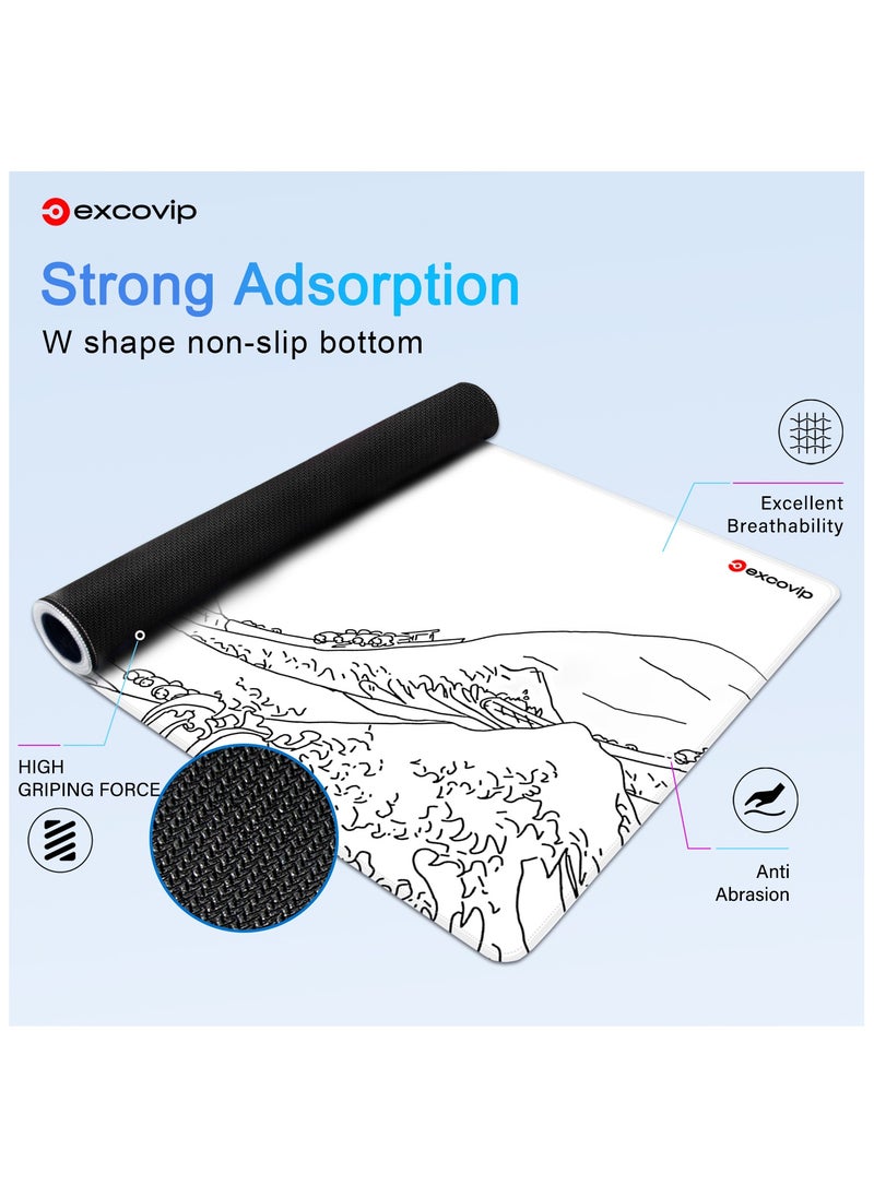 excovip - Large Gaming Mouse Pad XL Anti-Skid Mousepad Large Keyboard Mouse Pad Desk Mat with Stitched Edges 800x300mm White 0201 - Image 1