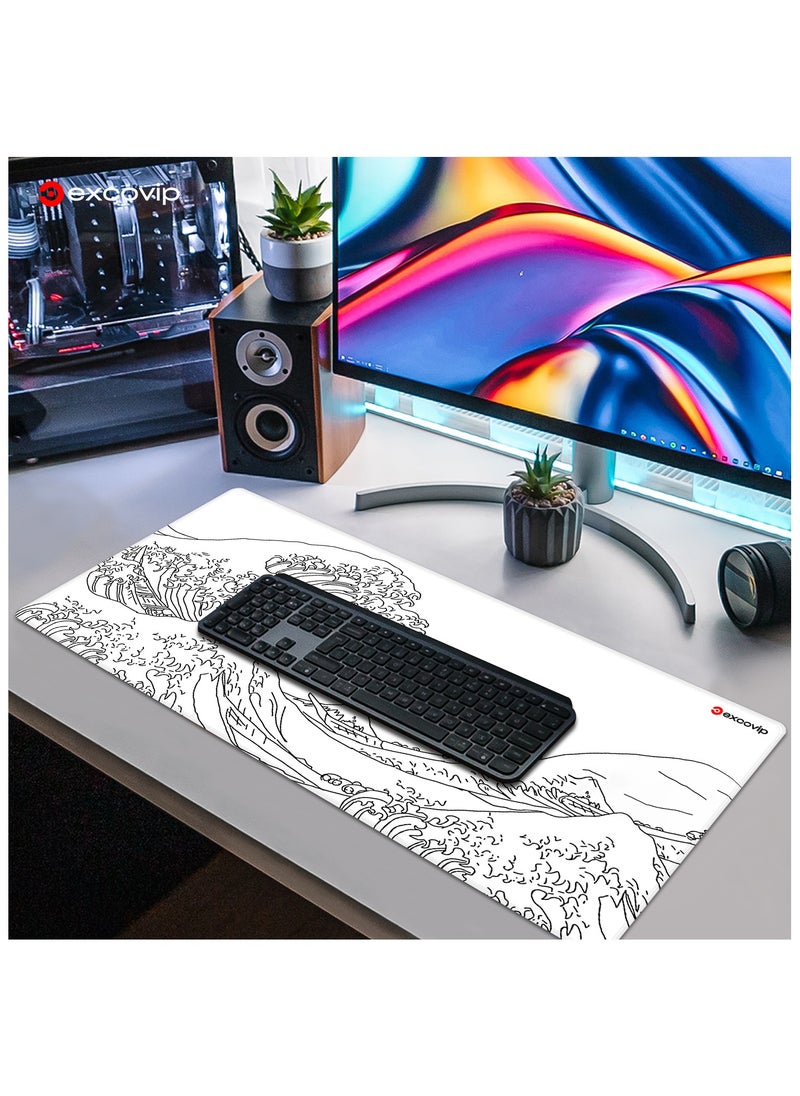 excovip - Large Gaming Mouse Pad XL Anti-Skid Mousepad Large Keyboard Mouse Pad Desk Mat with Stitched Edges 800x300mm White 0201 - Image 1
