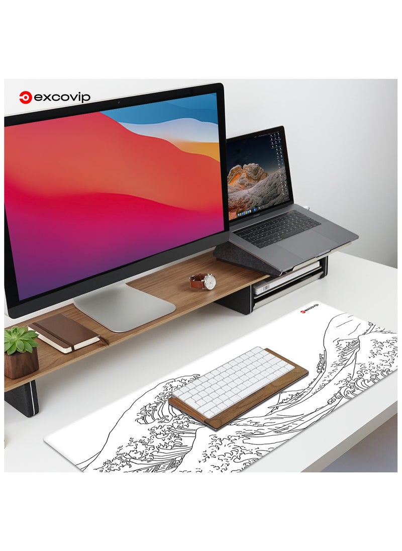 excovip - Large Gaming Mouse Pad XL Anti-Skid Mousepad Large Keyboard Mouse Pad Desk Mat with Stitched Edges 800x300mm White 0201 - Image 1