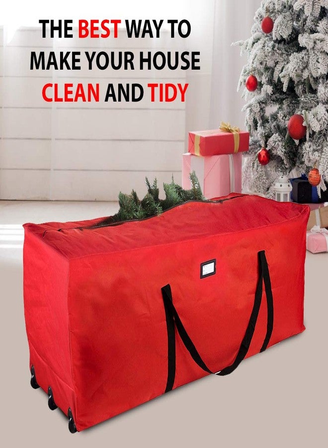 Primode Holiday Rolling Tree Storage Bag, Extra Large Heavy Duty Storage Container, 25" Height X 20" Wide X 60" Long With Wheels And Handles (Red) - Image 2
