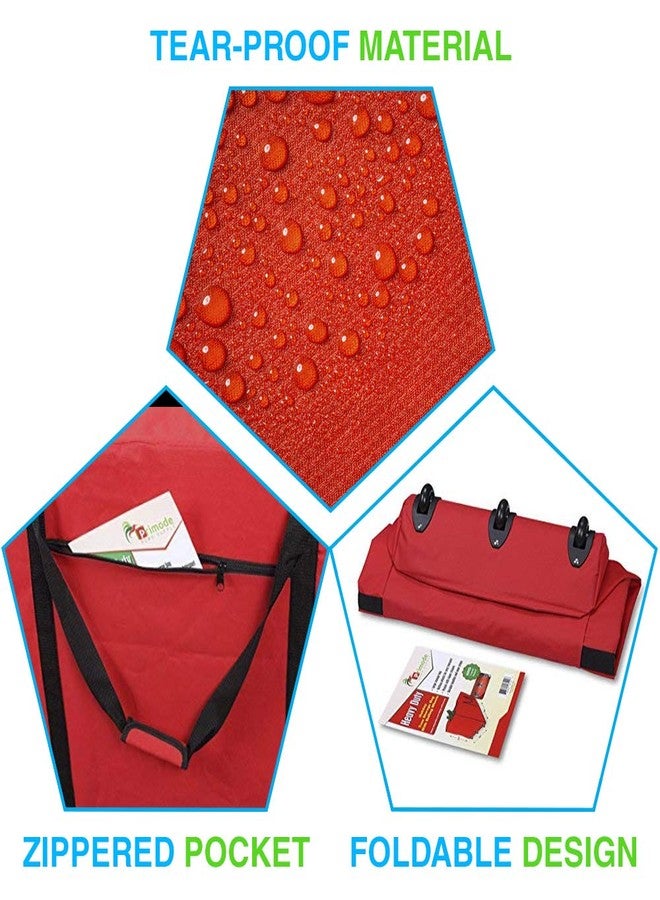 Primode Holiday Rolling Tree Storage Bag, Extra Large Heavy Duty Storage Container, 25" Height X 20" Wide X 60" Long With Wheels And Handles (Red) - Image 4