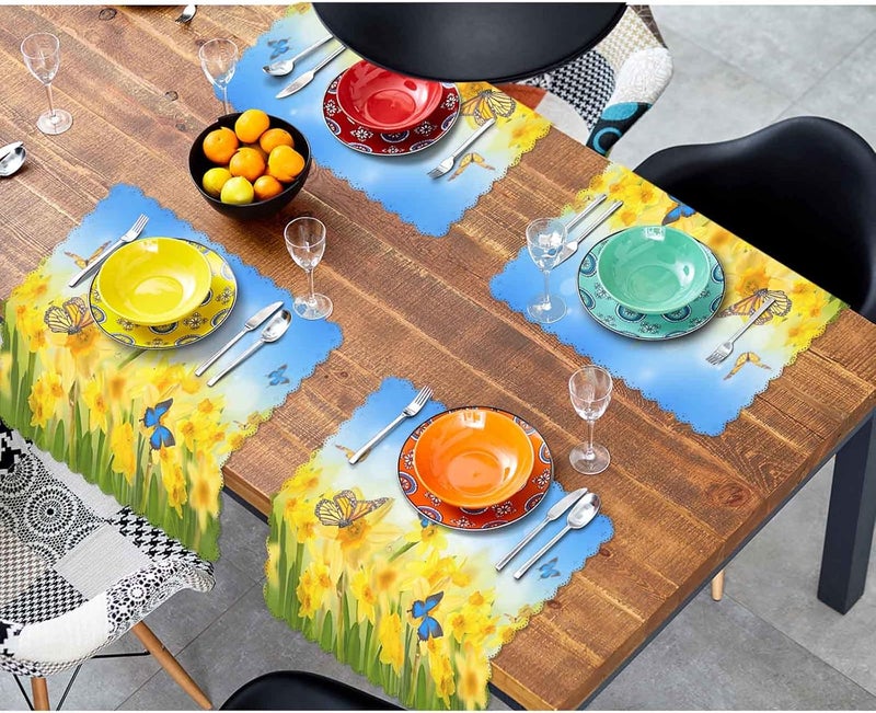 Yibeas Yellow Daffodils with Butterflies Cloth Napkins Set of 4 Soft Spring Background of Flowers Washable and Reusable Dinner Napkins for Weddings Parties 18 x 18 inch - Image 4
