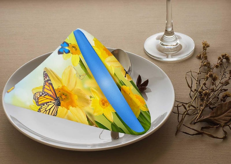 Yibeas Yellow Daffodils with Butterflies Cloth Napkins Set of 4 Soft Spring Background of Flowers Washable and Reusable Dinner Napkins for Weddings Parties 18 x 18 inch - Image 3