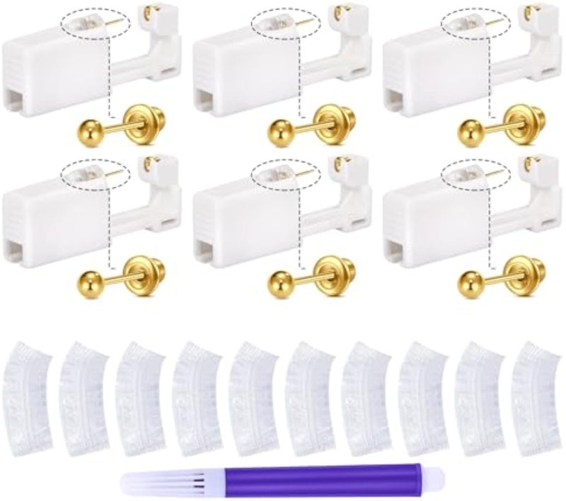 QWALIT 3 Pairs Ear Piercing Kit Silver Gold Ear Piercing Gun Kit Disposable Self Piercings Earrings at Home Earring Gun Piercings kits with Earring Studs Small Ball - Image 2
