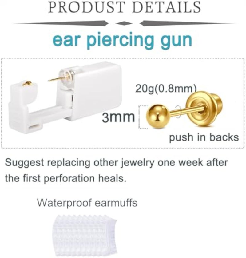 QWALIT 3 Pairs Ear Piercing Kit Silver Gold Ear Piercing Gun Kit Disposable Self Piercings Earrings at Home Earring Gun Piercings kits with Earring Studs Small Ball - Image 3