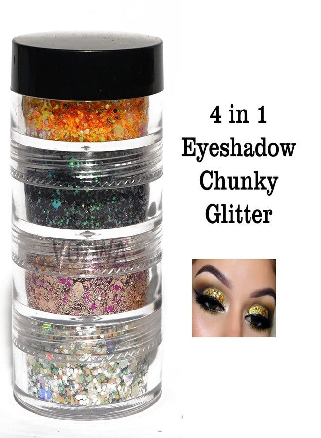 Vozwa 4 in 1 Eyeshadow Chunky and Fine Glitter Mix - (Orange + Black + Pink + Silver) - Image 5