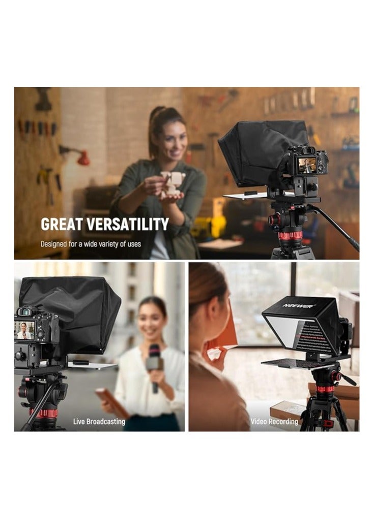 NEEWER BASICS X12B 12" Aluminum Alloy Teleprompter for iPad, Tablet, Phone & DSLR Camera with Remote & App Control, Compatible with iOS/Android – Ideal for Live Streaming & Online Lessons - Image 2