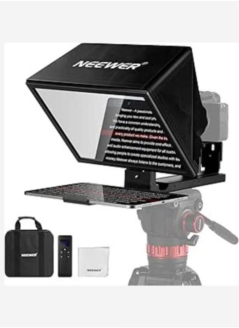 NEEWER X12B 12 بوصة نوع أساسيات سبائك الألومنيوم من نوع Teleprompter، لأجهزة iPad والكمبيوتر اللوحي والهاتف وكاميرا DSLR وجهاز التحكم عن بعد والتحكم في التطبيقات، متوافق مع iOS وAndroid وPro للتدريس عبر الإنترنت والبث المباشر
