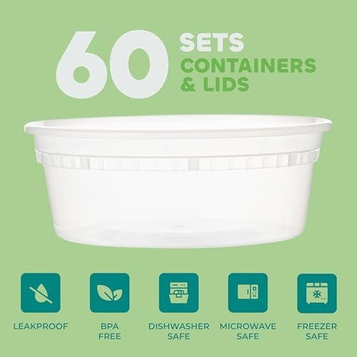 JoyServe 60 Sets (120-Piece) 8 oz Deli Food Containers with Lids for Food, Snacks, Takeout, Meal Prep - 1 Cup Small Durable Clear Containers - Stackable and Durable, Dishwasher & Microwave Safe - Image 2