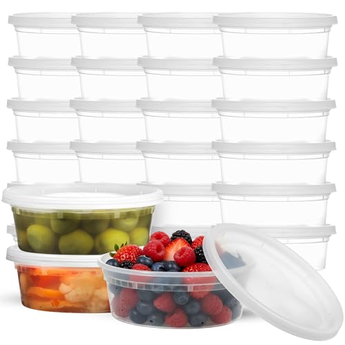 JoyServe 60 Sets (120-Piece) 8 oz Deli Food Containers with Lids for Food, Snacks, Takeout, Meal Prep - 1 Cup Small Durable Clear Containers - Stackable and Durable, Dishwasher & Microwave Safe - Image 1