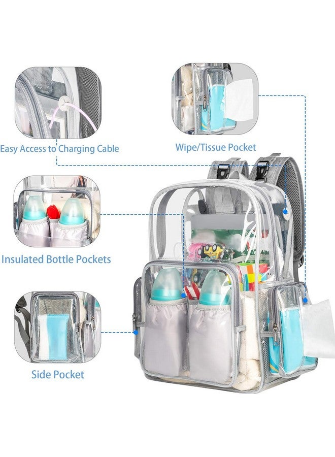 Mancro Diaper Bag Backpack Clear Baby Bag Heavy Duty Transparent Backpack For Girls Boys Multifunction Large Travel Backpack Maternity Baby Changing Bags For Mom With Stroller Straps Grey - Image 2