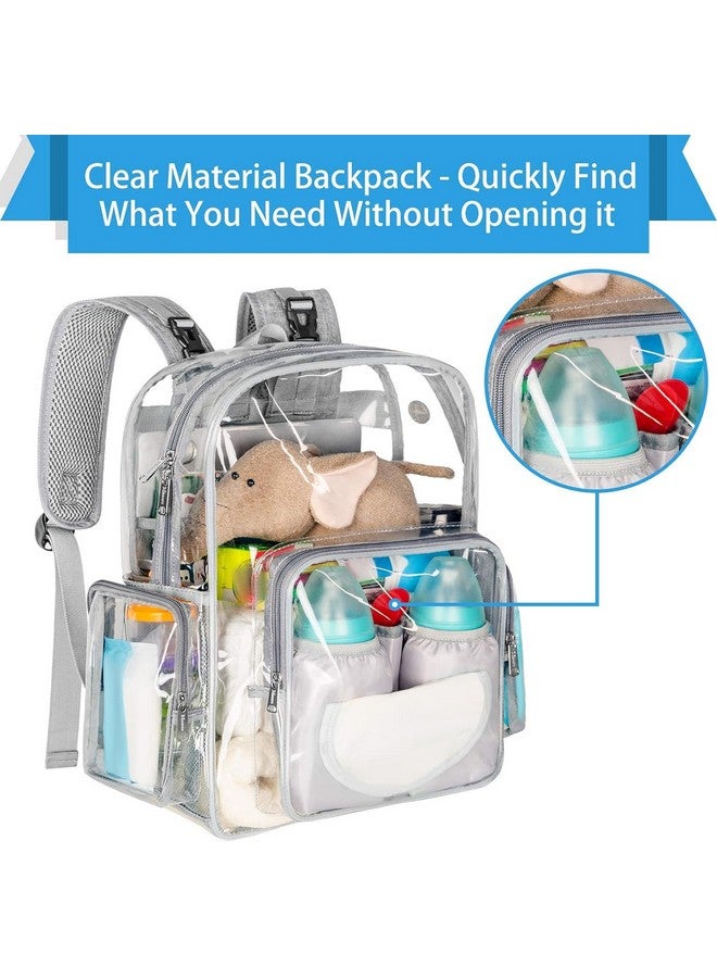 Mancro Diaper Bag Backpack Clear Baby Bag Heavy Duty Transparent Backpack For Girls Boys Multifunction Large Travel Backpack Maternity Baby Changing Bags For Mom With Stroller Straps Grey - Image 4