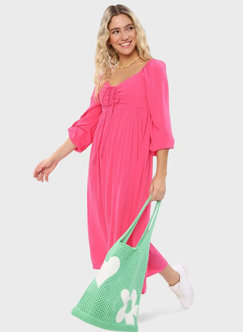 Aerie Puff Sleeve Ruched Dress