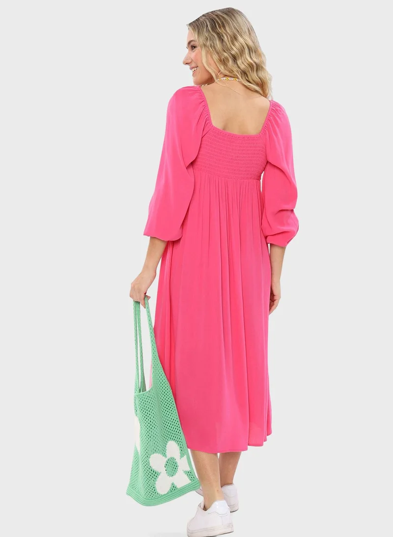 Aerie Puff Sleeve Ruched Dress