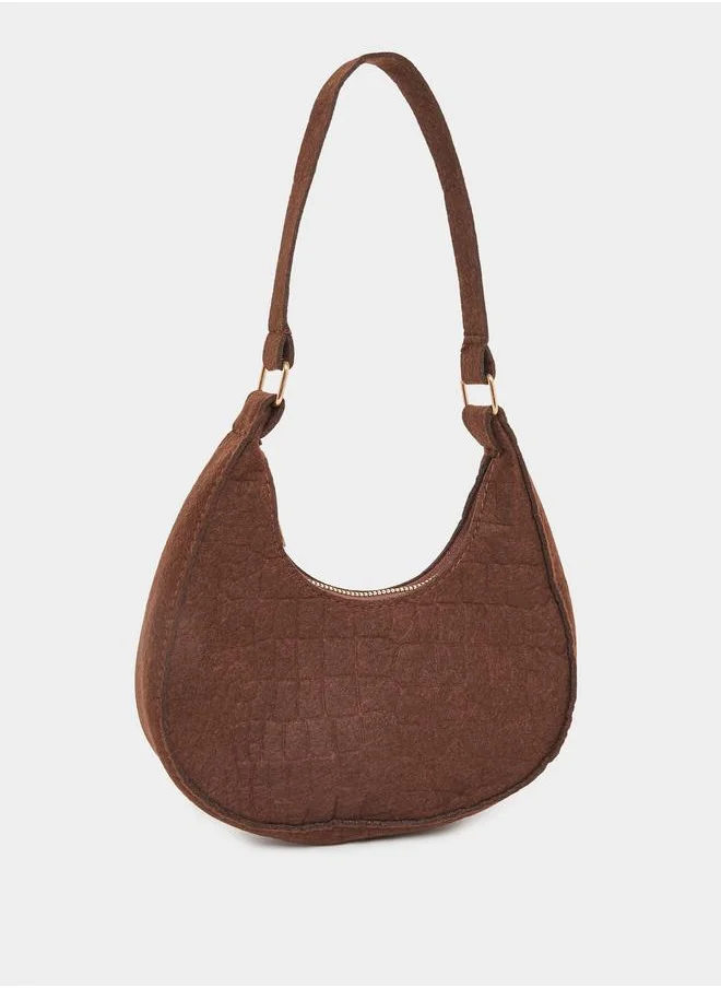 ستايلي Styli Croc-Textured Hobo Bag with Zip Closure