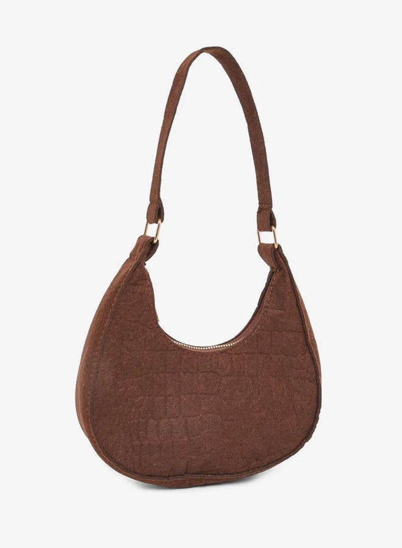 Styli Styli Croc-Textured Hobo Bag with Zip Closure
