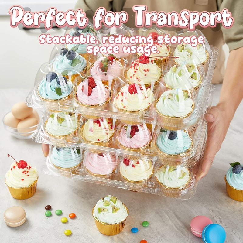 Gencywe (12 Pack x 20 Sets) Stackable Cupcake Carrier with 240 Pack Liners, Plastic Cupcake Boxes Holders for 12 Cupcakes, High Tall Dome Lid Cupcake Containers, Clear Disposable Cupcake Trays - Image 2