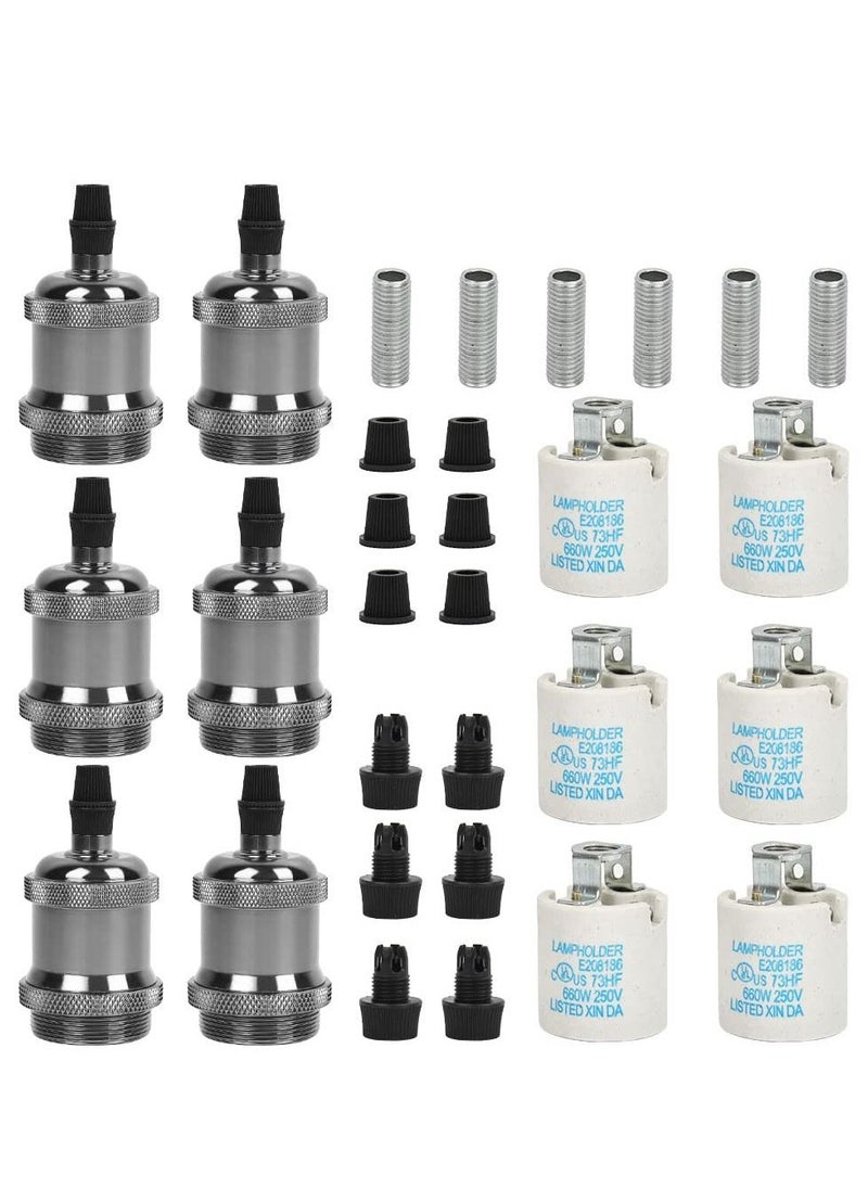 Excefore E26/E27 Pendant Light Fitting, 6 Pack Vintage Pendant Light Fitting, Retro Industrial Style E26/E27 Lamp Holder, Fitting Kit for DIY Suspension Chandeliers Modern Hanging Lampe  - Image 2