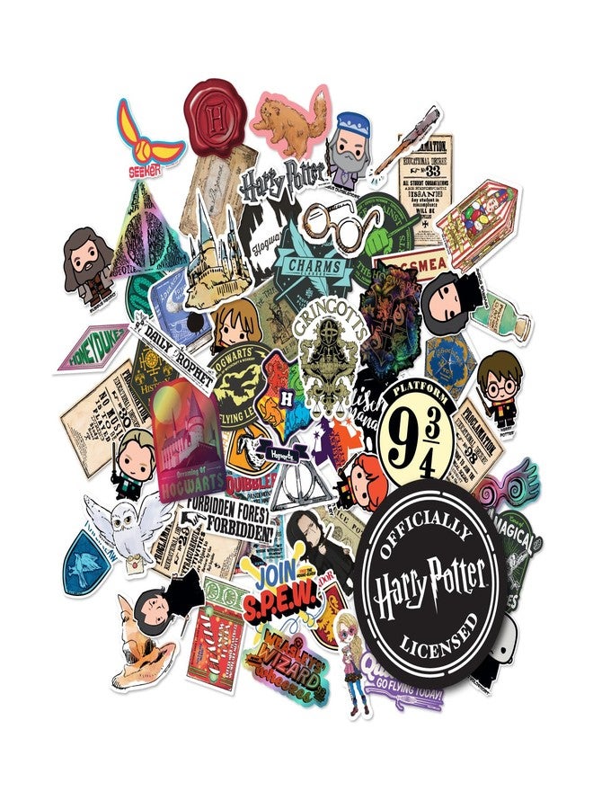Conquest Journals Harry Potter Variety Vinyl Decals, Set of Unique Decal Stickers, 5 Holograms, Waterproof, UV & Scratch Resistant, Great for Gadgets, Officially Licensed (White Vinyl, 60-Pack) - Image 1