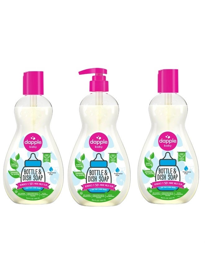 dapple صابون زجاجات الأطفال والأطباق سائل نباتي مضاد للحساسية مع مضخة واحدة مرفقة، قد يختلف التعبئة، خالي من العطور، 16.9 أونصة سائلة (عبوة من 3)  - Image 1