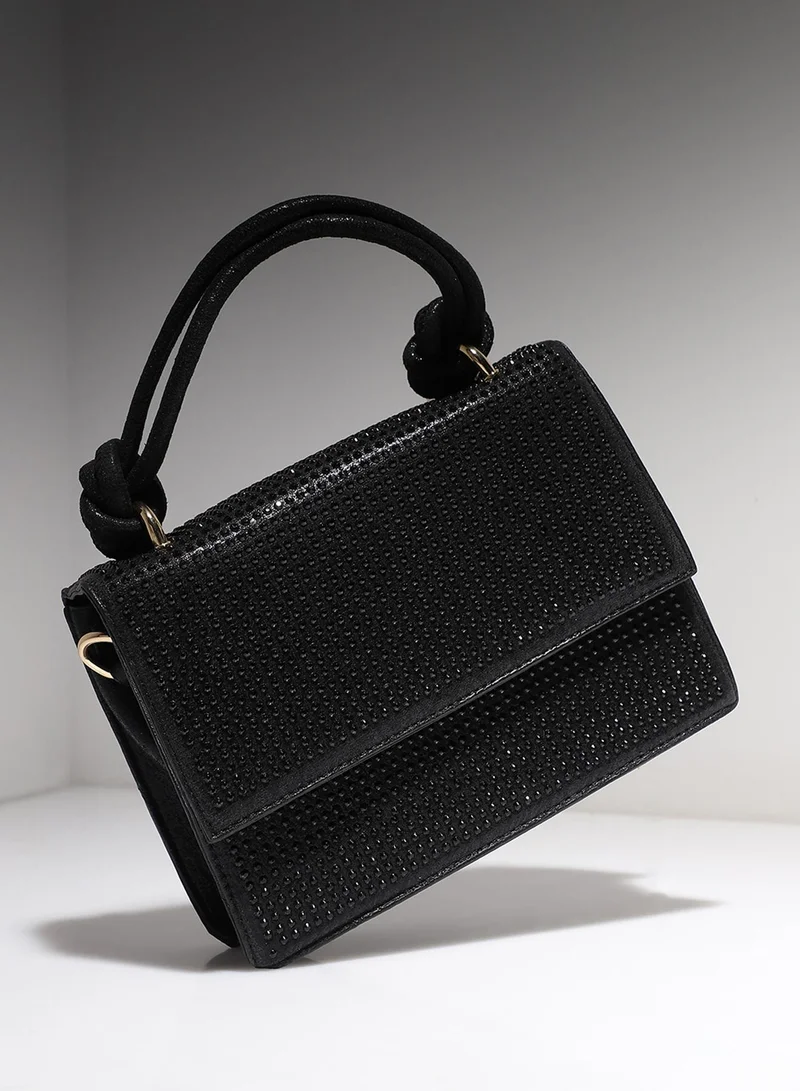 Haute Sauce Studded Rope Handbag - Black