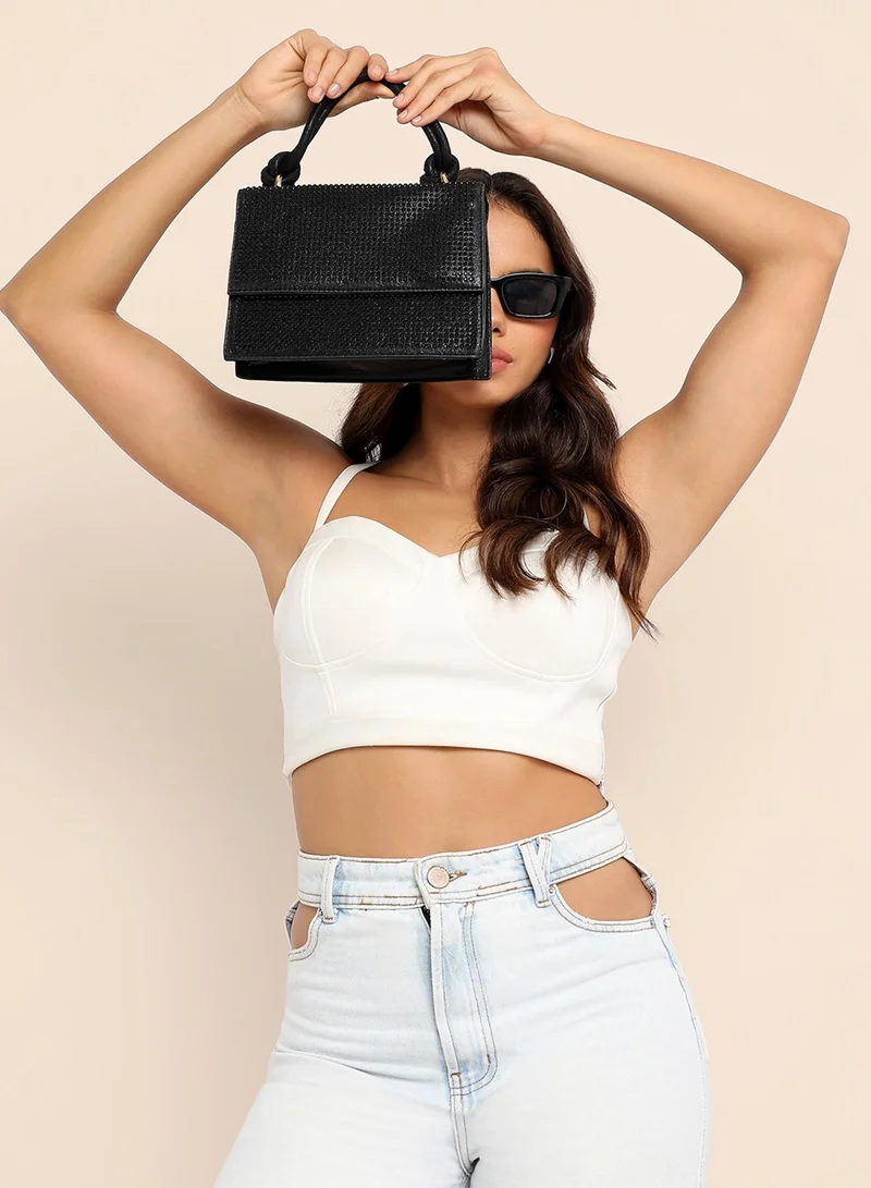 Haute Sauce Studded Rope Handbag - Black