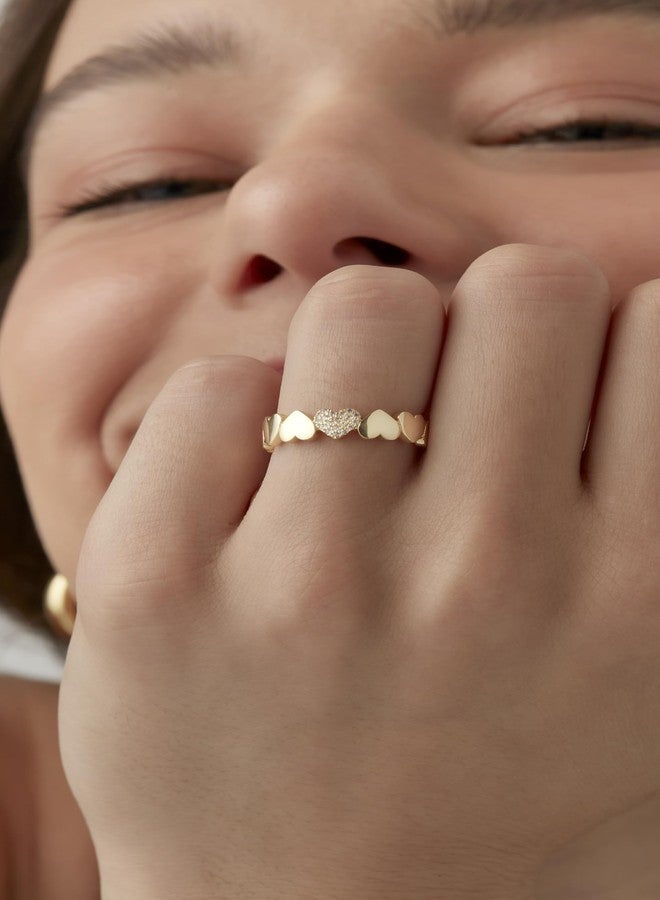 PAVOI 14K Yellow Gold Plated Heart Stackable Ring for Women | Love Valentines Statement Rings | Size 7 - Image 2