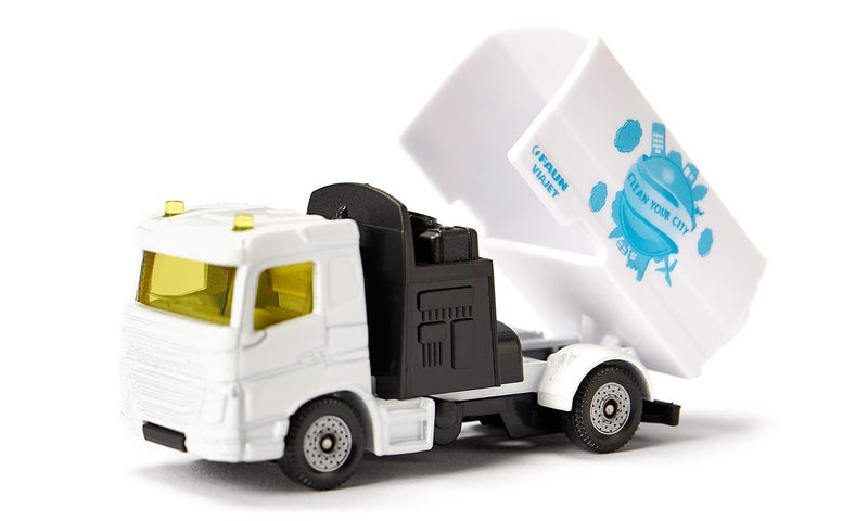 siku 1687, Municipal Set of Toy Trucks incl. Street Sweeper and Rubbish Truck, Faun Umwelttechnik, Metal/Plastic, White/Blue, Tiltable body and collection container - Image 2