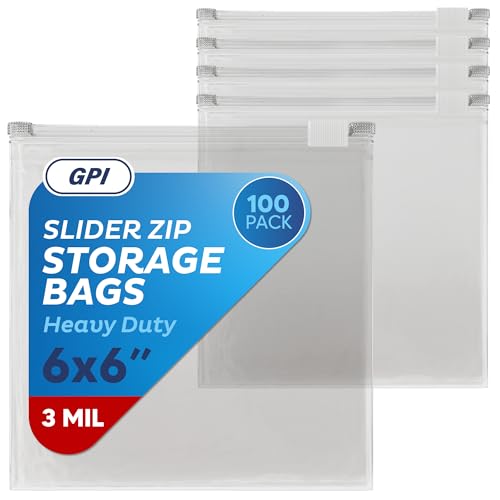 GPI POLY 100 Count - Slider Zip Food Storage Bags, 6" x 6" (1 Pint) 3 Mil Heavy Duty, Strong & Durable for Freezer Storage, for Food, Snacks & More. GPI - Image 1